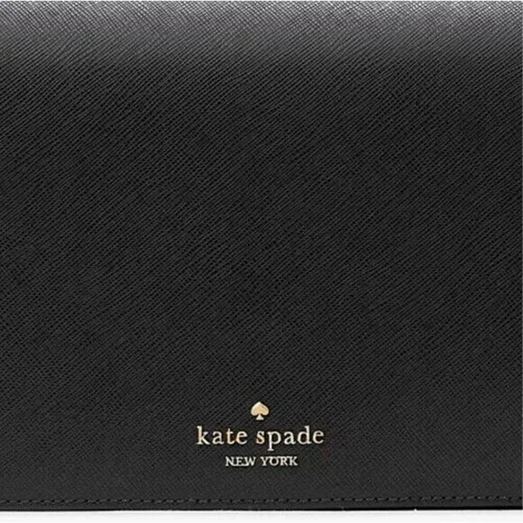 S Kate Spade Staci Black Saffiano Leather Flap Shoulder Bag Purse KF371 NWT